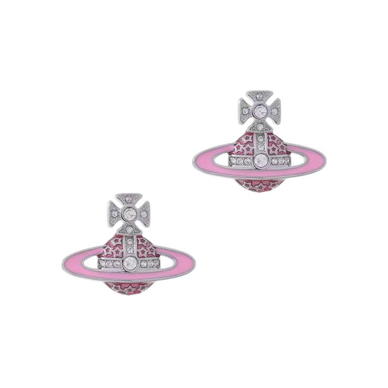 Kejsarinna Rosa Emalj Saturn Örhängen - Lyxig, Minimalistisk Planetdesign