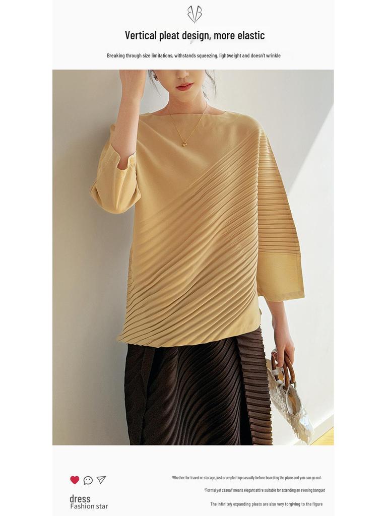 2026 Spring New Miyake High-End Irregular Pleated Plus Size Loose Casual Top