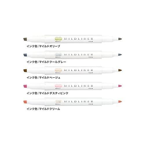 Zebra Mildliner Dual Tip Highlighters, Water-Based, Natural Mild Colors, 5-Pack, WKT7-5C-NTC