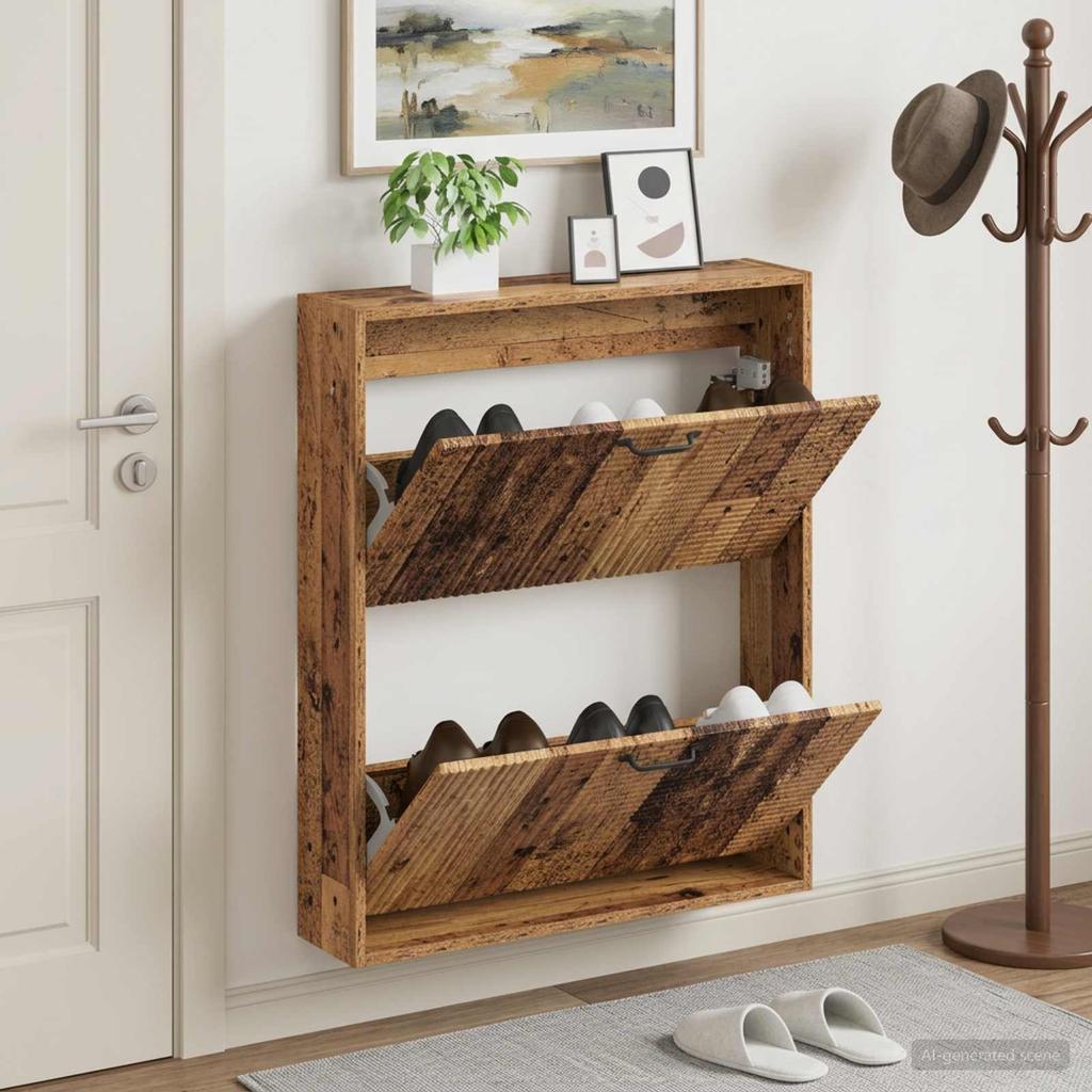 Wall Mounted Shoe Cabinet HAARLEM 71 X 17 X 86 Cm Reclaimed Wood