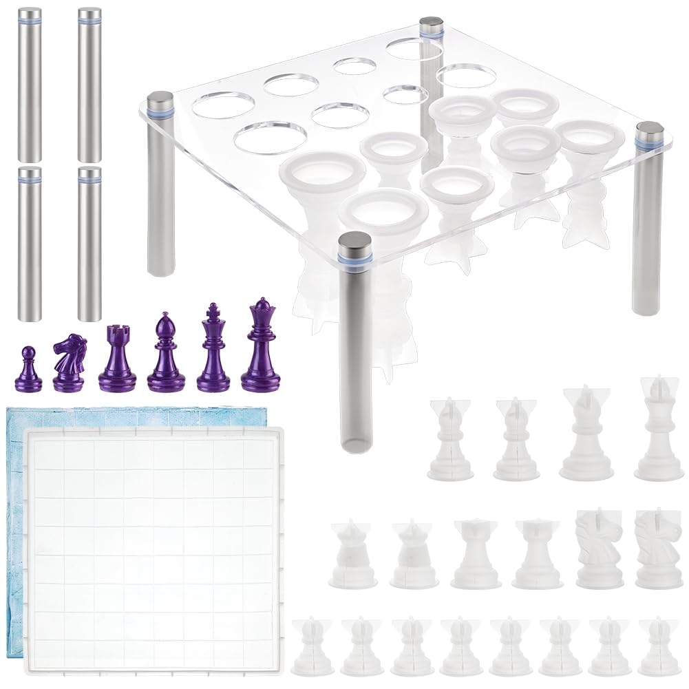 

BENECREAT 1 Set International Chess Silicone DIY Chess Kit with Board and Square Piece Resin Board Mold for Board Games and Family Parties Mold,