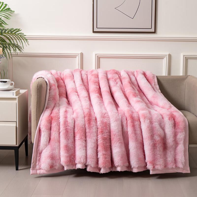 OEING Tie-Dye Faux Rabbit Fur Blanket