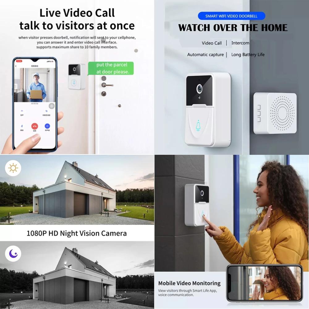 Doorbell Camera WiFi Video Doorbell with Chime 2 Way Audio AI Smart Human Detection Night Vision Cloud Storage Real Time Alert