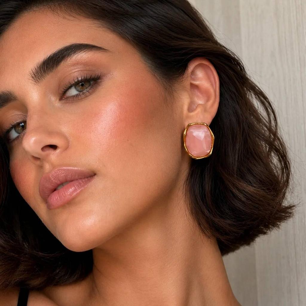 SHIXIN 2026 Irregular Resin Stainless Steel Earring 18K Gold Plated Texture Statement Stud Ear Women Everyday Party Wear Jewelry