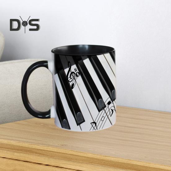 Hudební hrnek na kávu Keramická novinka šálek na noty Velká kapacita 350 ml Kytara Klavír Housle Hrnek na horké nápoje Hudební dárek pro milovníky hudby Home