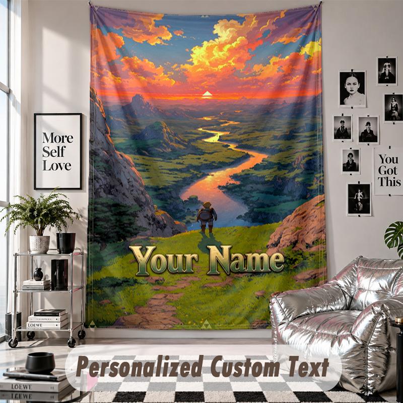 Wall Hanging Tapestry With Custom Name & Text, Zelda Decorative Tapestry For Bedroom