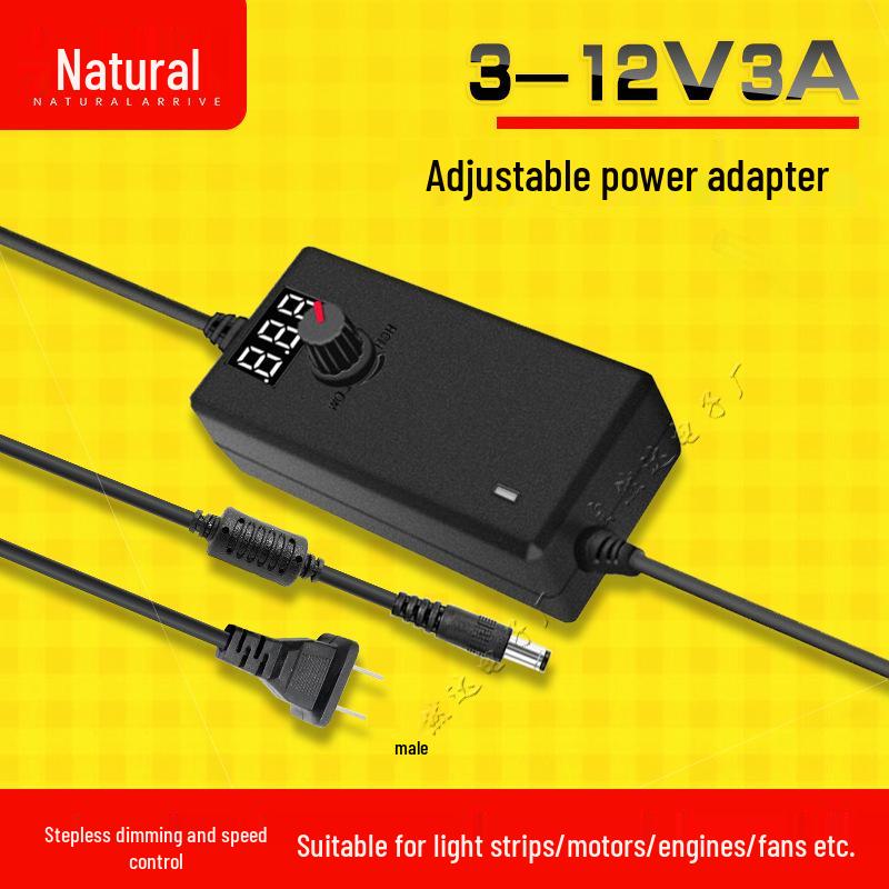 Adjustable 3-12V 2A/5A 60W Power Adapter with Stepless Dimming for Light Strips, Water Pumps, and Motor Control (24W)