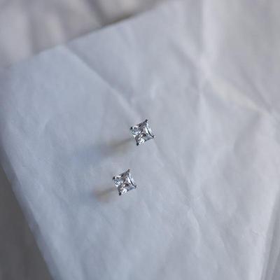 14K Gold-Plated Sterling Silver Zirconia Stud Earrings - Mini Round & Square Cut
