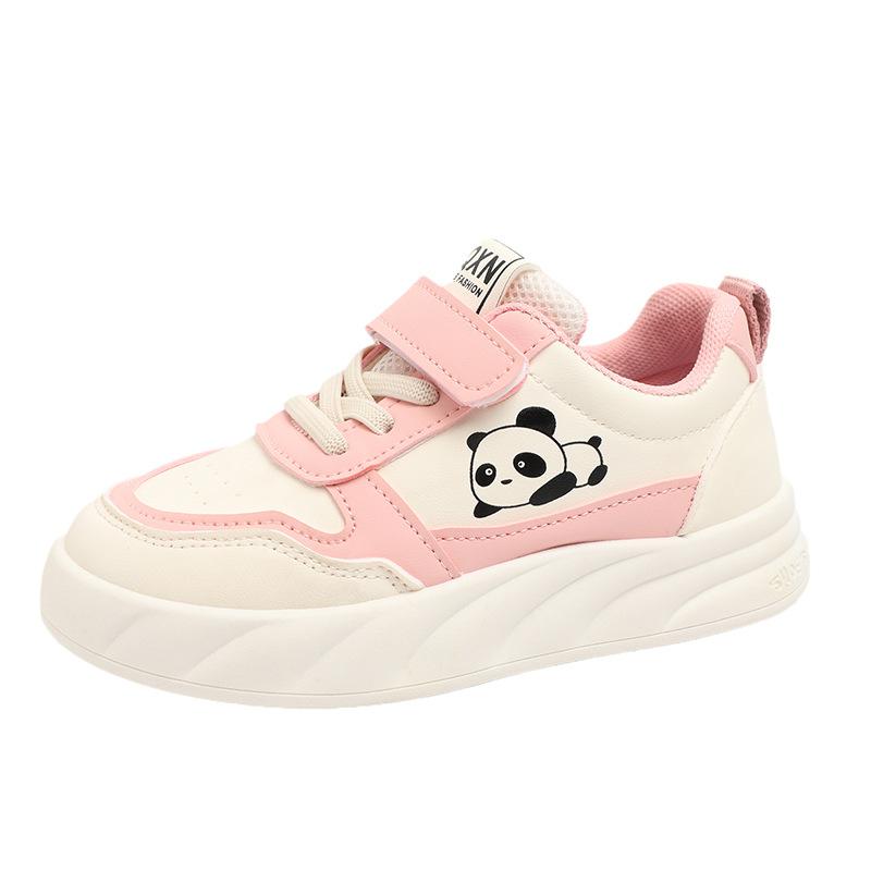 Girls Board Shoes Breathable Spring and Autumn New Leather Surface Casual Panda Classmates Middle School Children Non-slip Soft Sole Boys Sports Shoes