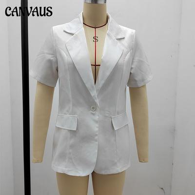 Sommer Damen Anzugjacke Kurzarm Oberteile Temperament Mode Lockerer Anzug Einfarbig Anzugkragen Kurzarmjacke