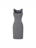 Women's Gray Vest Suit Dress - Retro Sleeveless Sheath with Waist-Cinched High-End Style