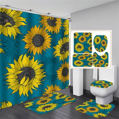 Modern Bathroom Shower Curtain Waterproof Home 3D Carpet Entrance Doormat 4Pcs Set Toilet Seat Cover Rug Bath Non-Slip Floor Mat
