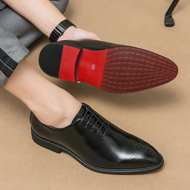 Men's shoes large size new casual leather shoes fashionable simple lace-up leather shoes Korean version trendy business dress leather shoes