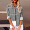 Womens Relaxed Fit Long Sleeve Shirt With 3D Digital Print Plaid Casual Cotton Linen Blouse