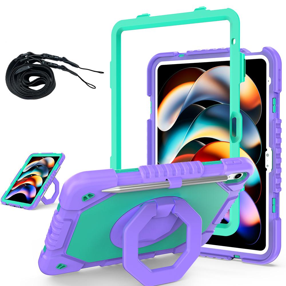 For iPad (2025) / 10.9 (2022) Case Hand Grip Kickstand Shockproof Silicone + PC Tablet Cover with Detachable Strap / Pen Slot