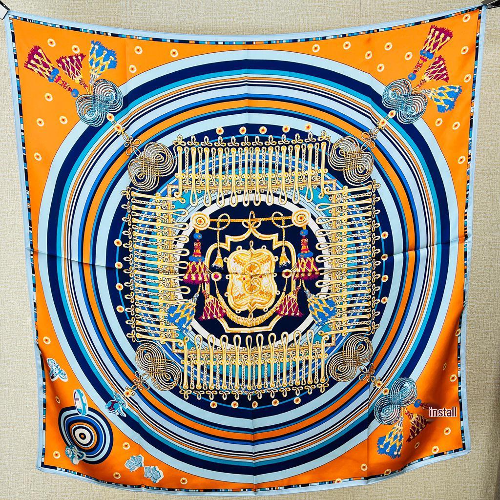 Guochao Lotus Landscape 100% Mulberry Silk Scarf - Versatile Women's Square Shawl