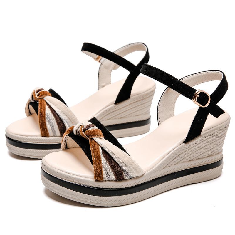 Mom sandals wedge heel summer new non-slip thick-soled high-heeled cool slippers