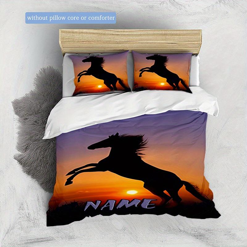 Sunset With Horses Duvet Cover Soft Bedding Set For Bedroomdorm Personalized Name Threepiece Set 1 Duvet Cover And 2 Pillowcases Perfect Gift For All