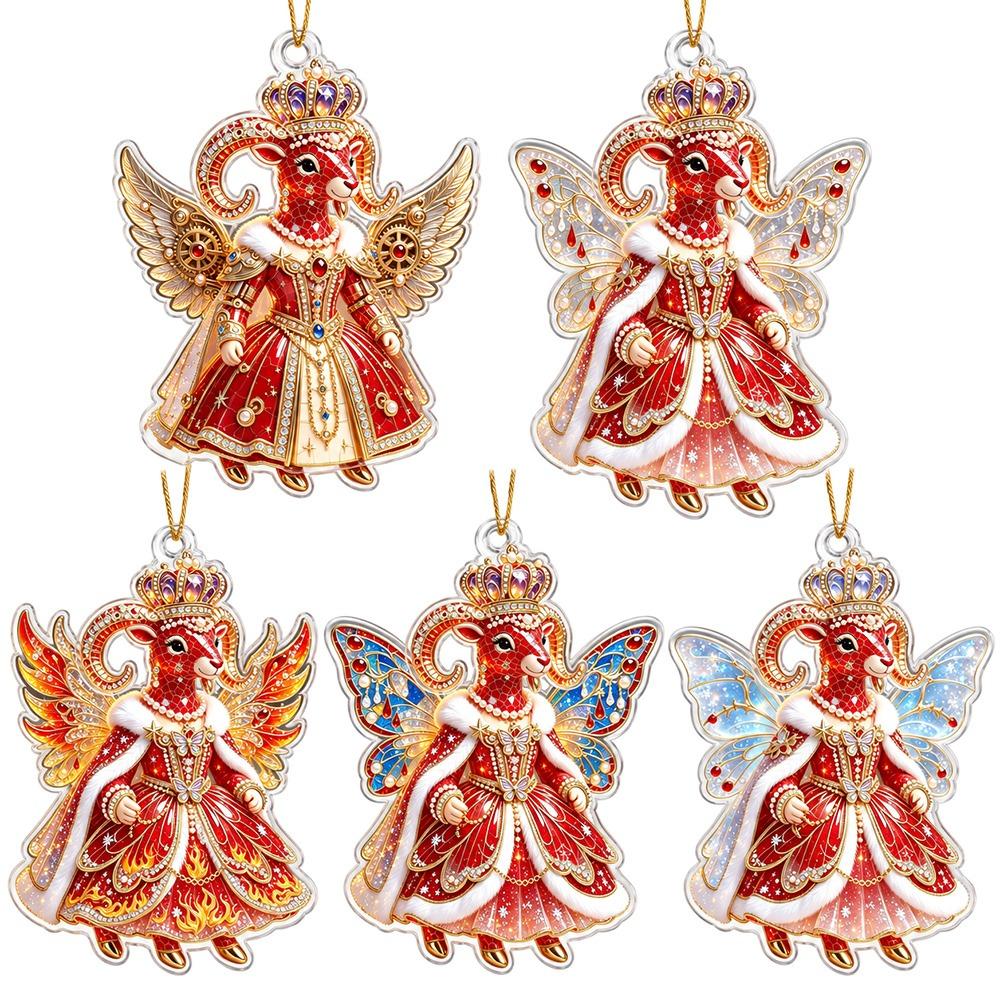 2D Flat Goat Hanging Ornament Set Acrylic Shining Goat Pendant Simulation Artificial Rhinestone Keychain Holiday Party Decor