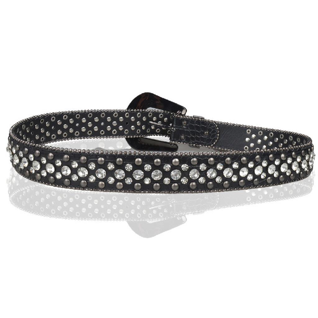 Rock Style Waist Belt with Shinning Rhinestone for Woman Men Jeans Formal Dress