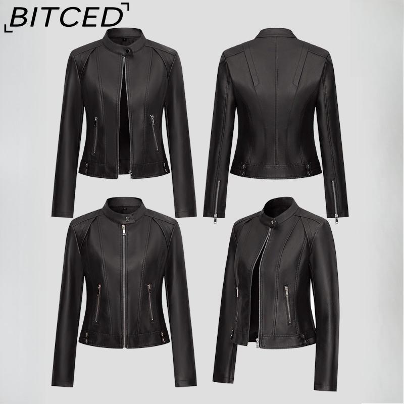 Fashionable Women's PU Leather Jacket, Stand Collar, Lightweight Spring/Autumn Style, Red Leather Jacket