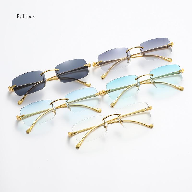Sunglasses Men  Designer Fashion Rimless Sun Glasses Shades Diamond Cut Lens Ladies Frameless Metal Eye Glasses Gafas