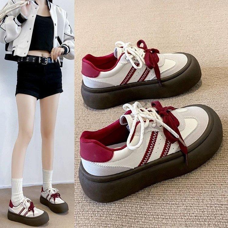 

Обувь Dexun женская осень 2024 новая на толстой подошве дышащие маленькие белые туфли популярные универсальные студенческие спортивные и повседневные кеды 40 бордовый