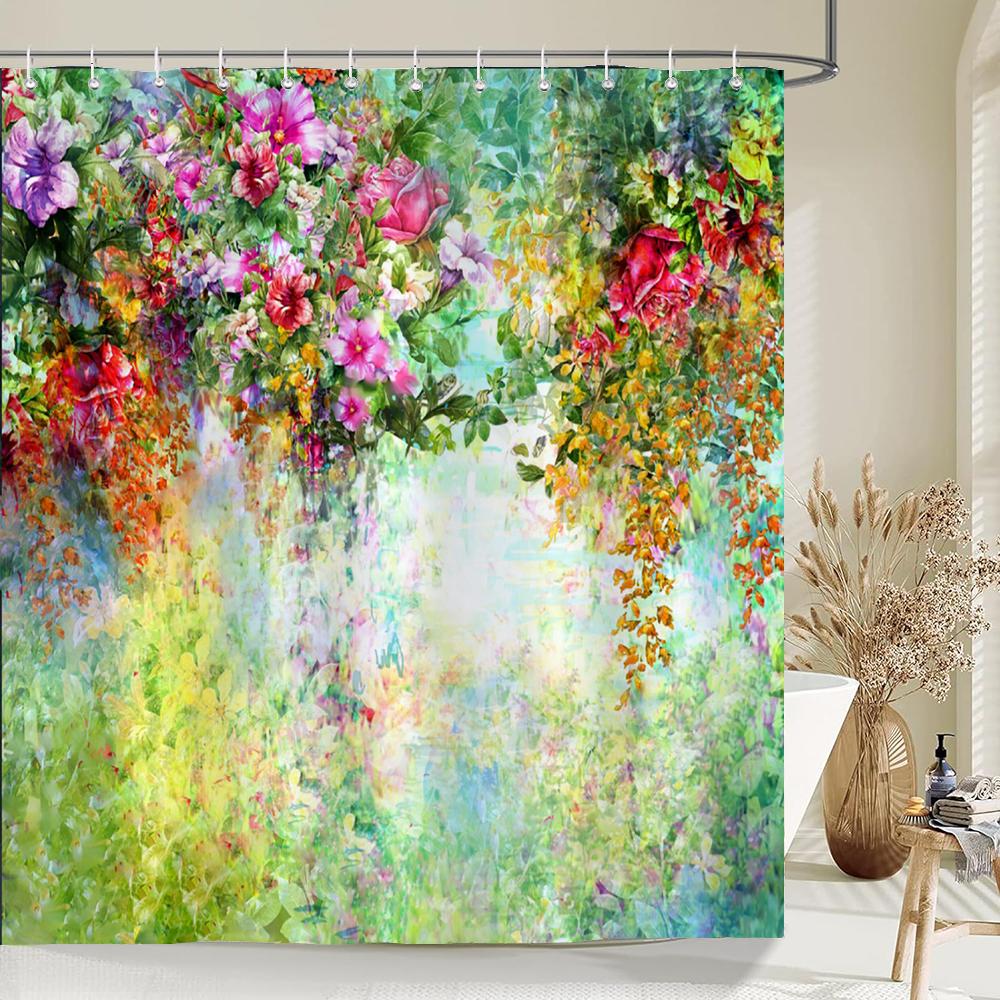 3d Flowers Pattern Shower Curtains Bathroom Curtain 180*180cm Waterproof With 12 Hooks Home Decor Washable Fabric Bath Screen