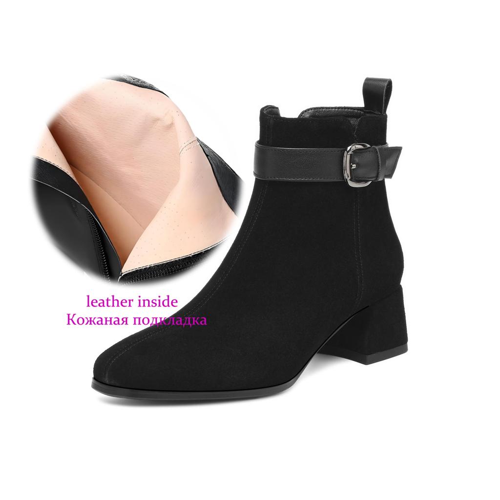 Krazing Pot Cow Suede Nubuck Square Toe Thick Heels Chelsea Boots Size 42 Zip Beauty Lady Women Ankle Boots
