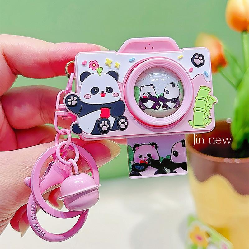 Panda Camera Keychain Plush Material Cute Keyring For School Bag Decor