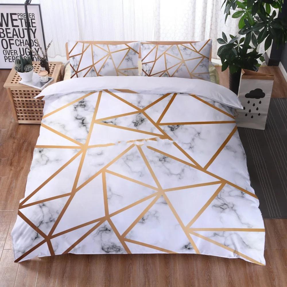 Comforter White Gold Marble Pattern Bedding Modern 3D S Twin Queen King Single Size Fashion Luxury Room Decor Women Gifts