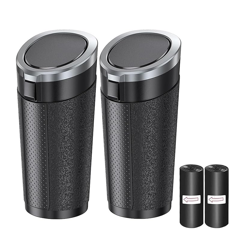 Car Trash Can With Lid, 2 Packs Leakproof Vehicle Garbage Bin, Compact Cup Holder Design, Includes 40 Trash Bags, Ideal For Car, Truck, Home, Office,