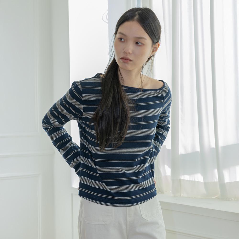 Laengsseon Ls_Stripe Boat Neck Top_2Color