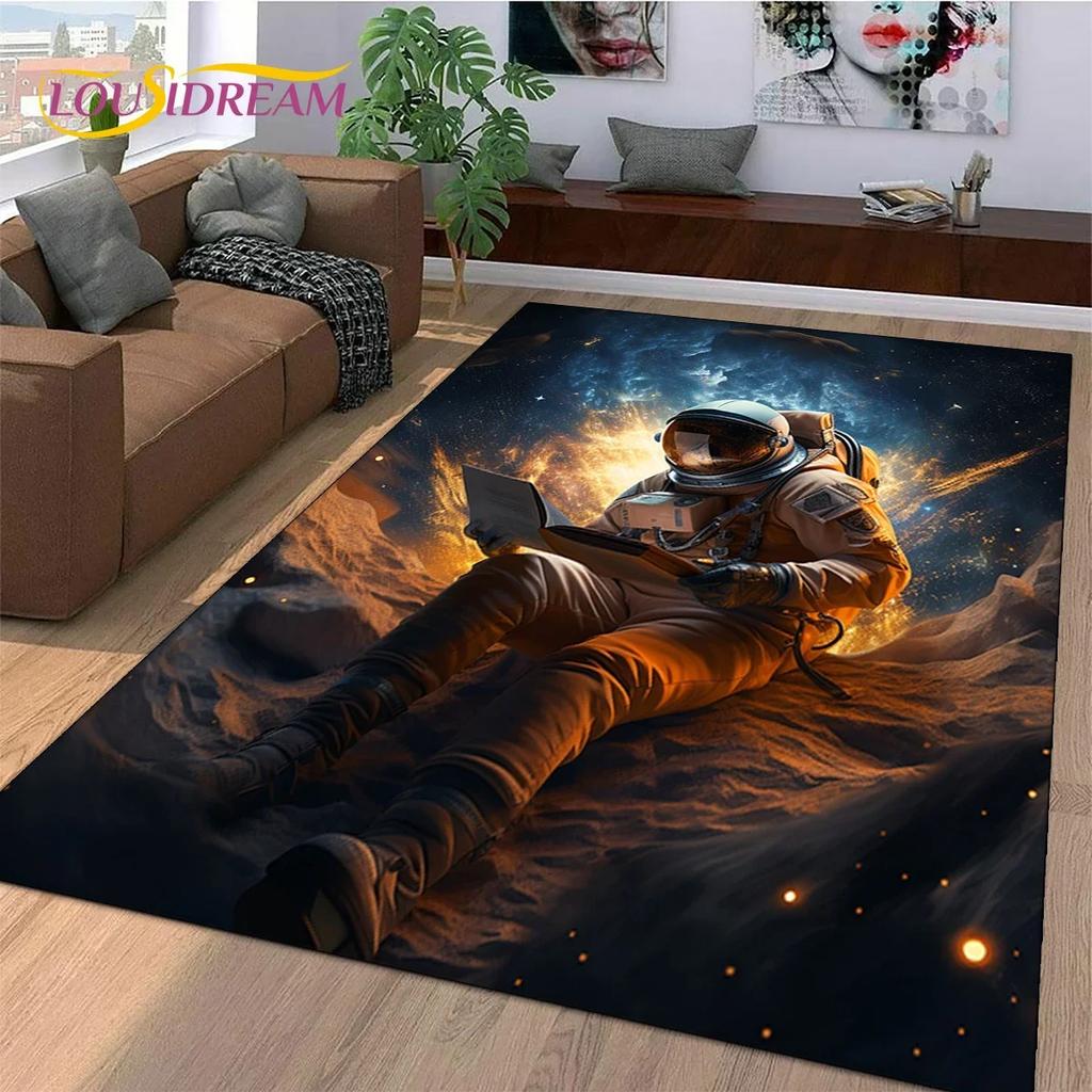 Astronaut Space Adventure Rug Cartoon Universe Floor Mat for Bedroom Living Room Large Decorative Rug for Sofa Home