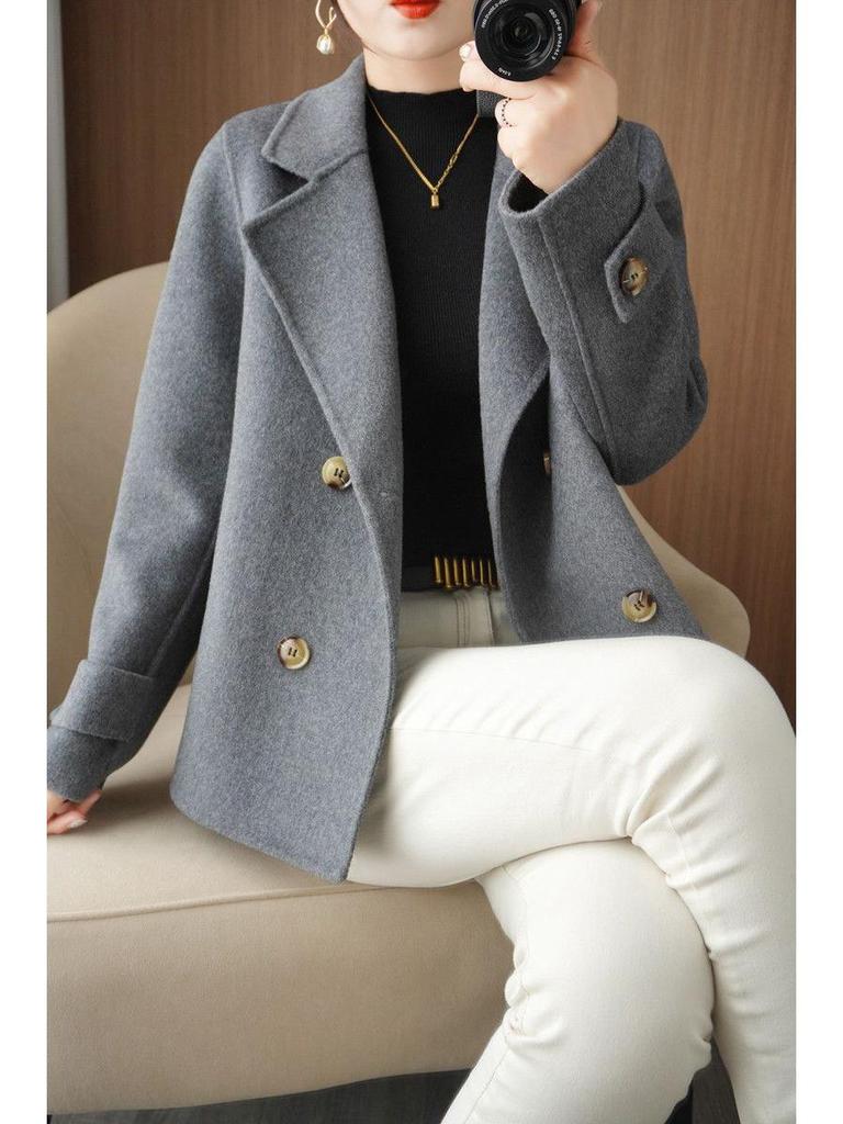 Women's Woolen Suit Collar Coat - Short, Thick, Loose Fit for Autumn/Winter