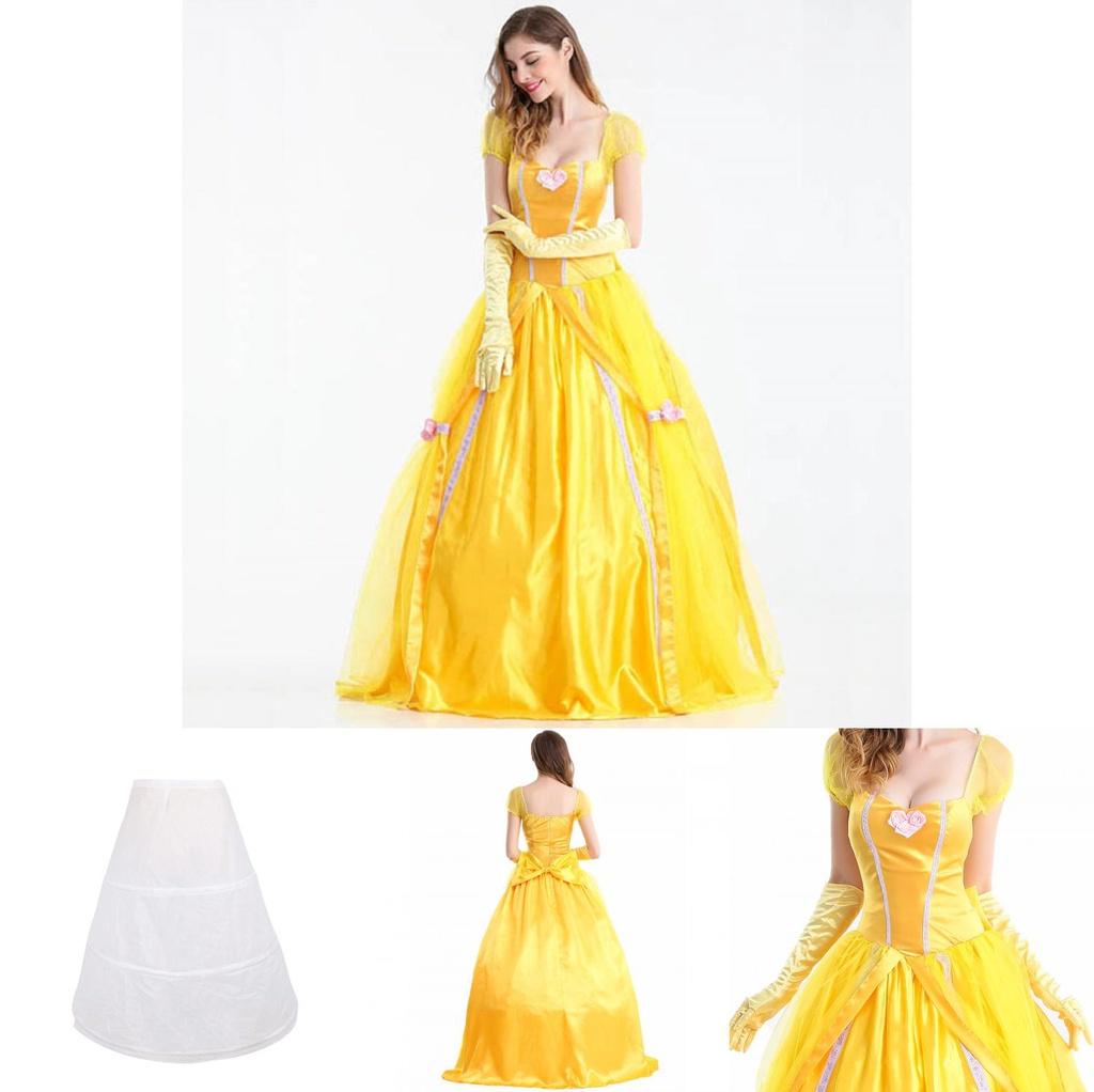 Elegantes gelbes Ballkleid mit mehreren Lagen für Erwachsene, Die Schöne und das Biest Belle Kostüm