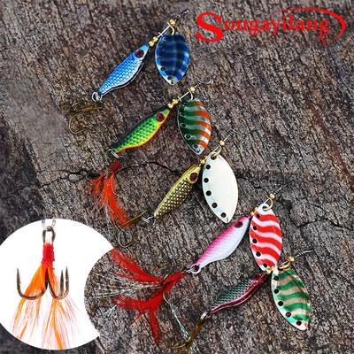 5 unidades de isca de pesca de minnow de metal isca giratória de lantejoulas com caixa de equipamento de pesca