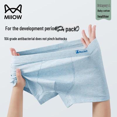 MaoRen Teen Boys' Pure Cotton Antibacterial Boxer Briefs