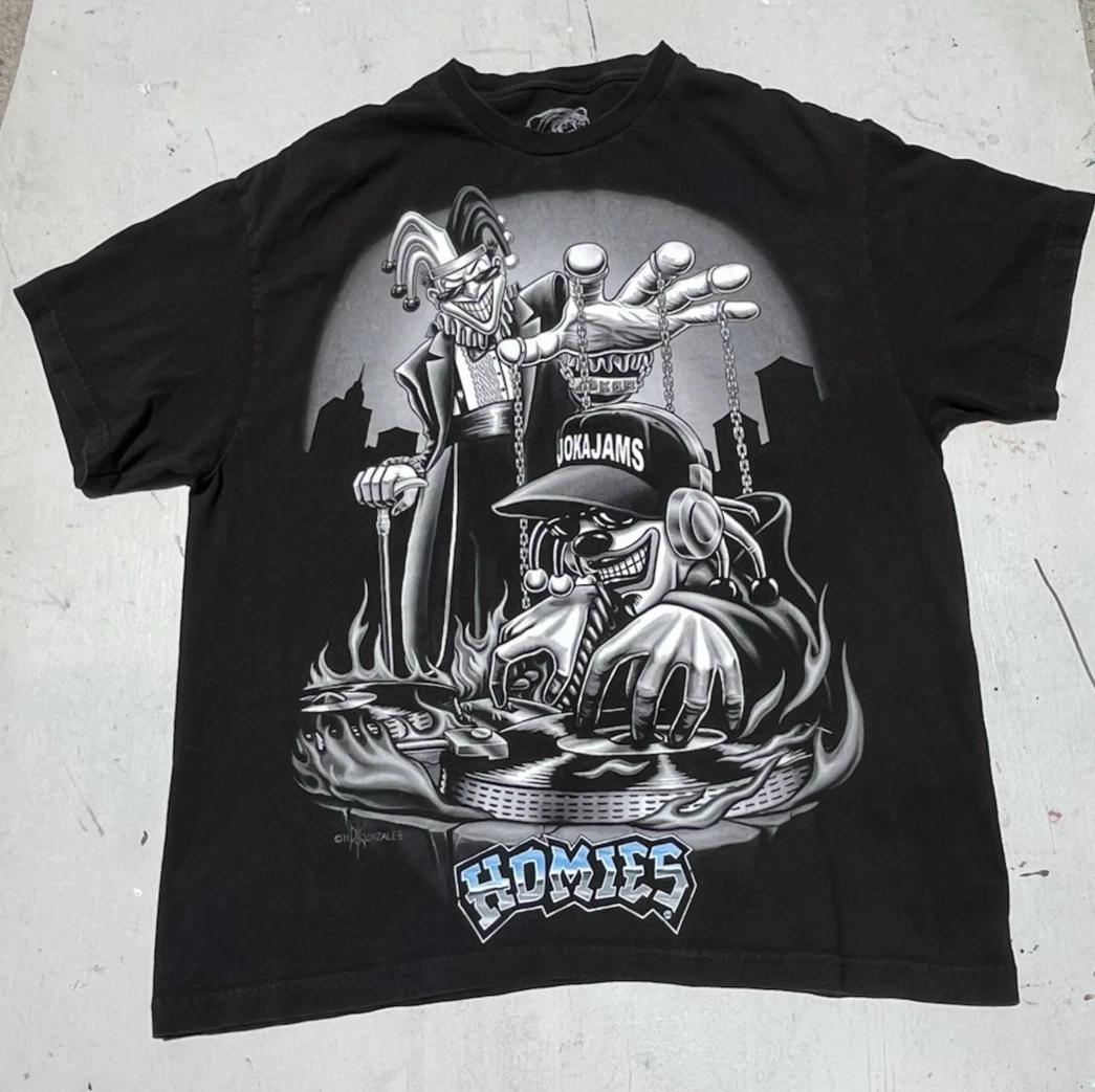 

Men s Homies T-Shirt Black Cartoon Art XL Street Spray Paint Jester Little Hood 3XL