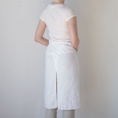 Lino e Lina Mila A316 Full Apron, White, for Women and Men, Kitchen, Solid Linen, Simple, Long Length