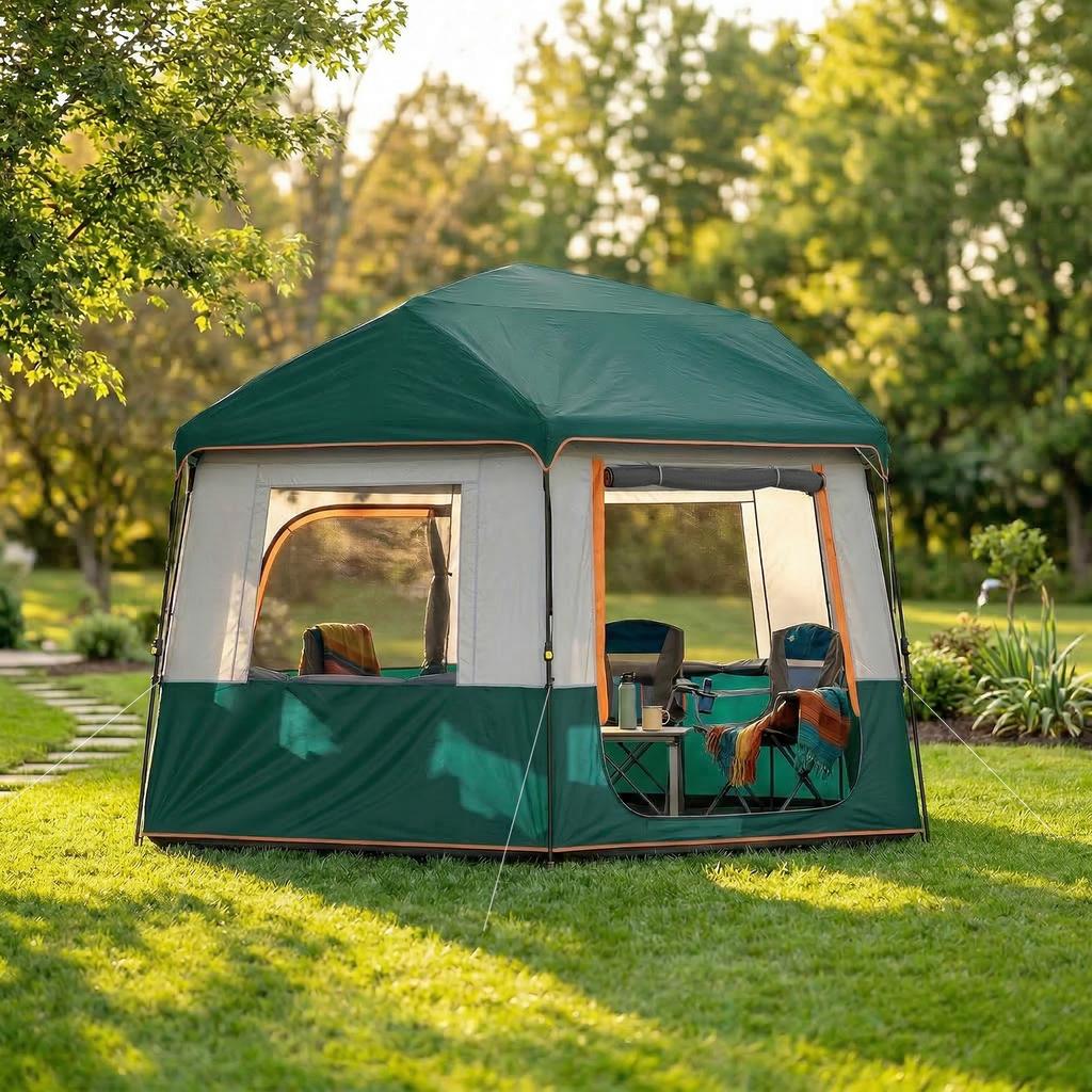 Cabin Tent Easy Setup 3000mm Waterproof Camping Tent 4 Person with Carrying Bag Green
