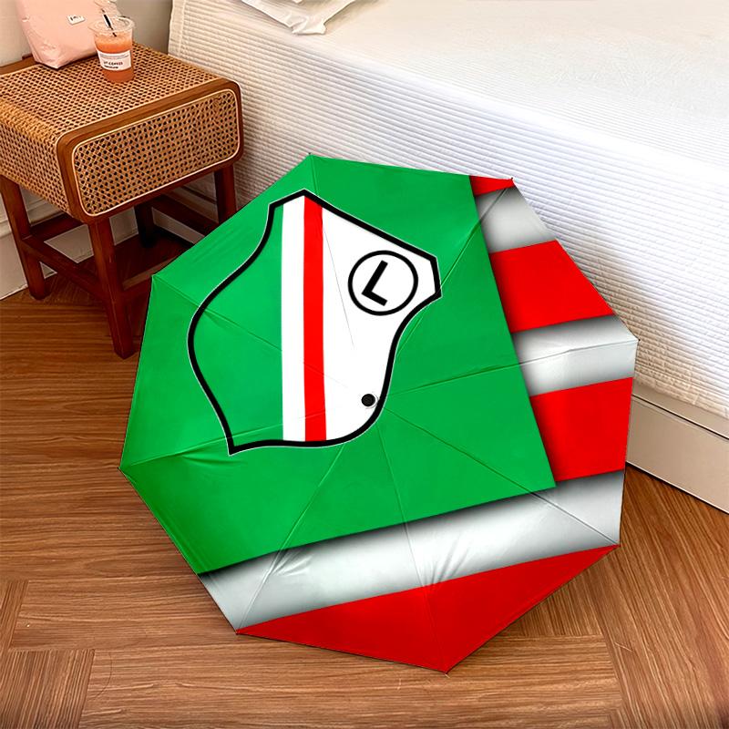 Modello Legia Varsavia, ombrello pieghevole automatico, design portatile e pieghevole, 8 stecche, un regalo di Natale o di compleanno.