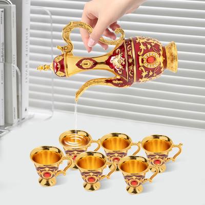 Set Vechi Metalic Ibric Cafea Turcească Set Ceai Turcesc cu 6 Cești de Cafea de Lux +Tavă +Ceainic Decor Acasă Aliaj Zinc