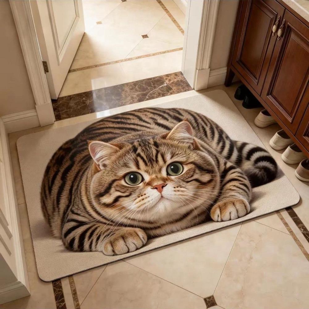Absorbent Entryway Rug Diatomite Pet Floor Mat Practical Cat Print Doormat Hallway