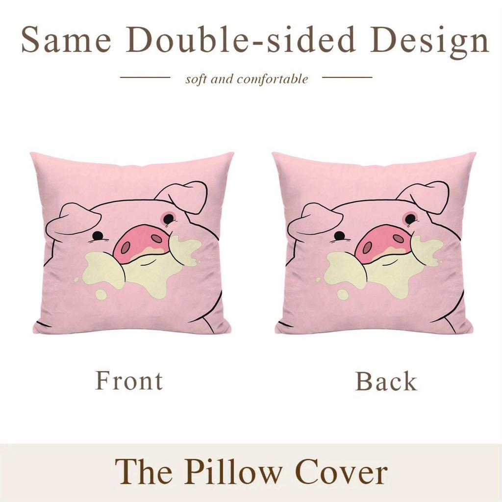1Pc Gravity Falls Waddles The Pig Cute Cartoon Pillowcase, Soft Pink Polyester Zippered Cushion Cover, Machine Washable, Ideal F