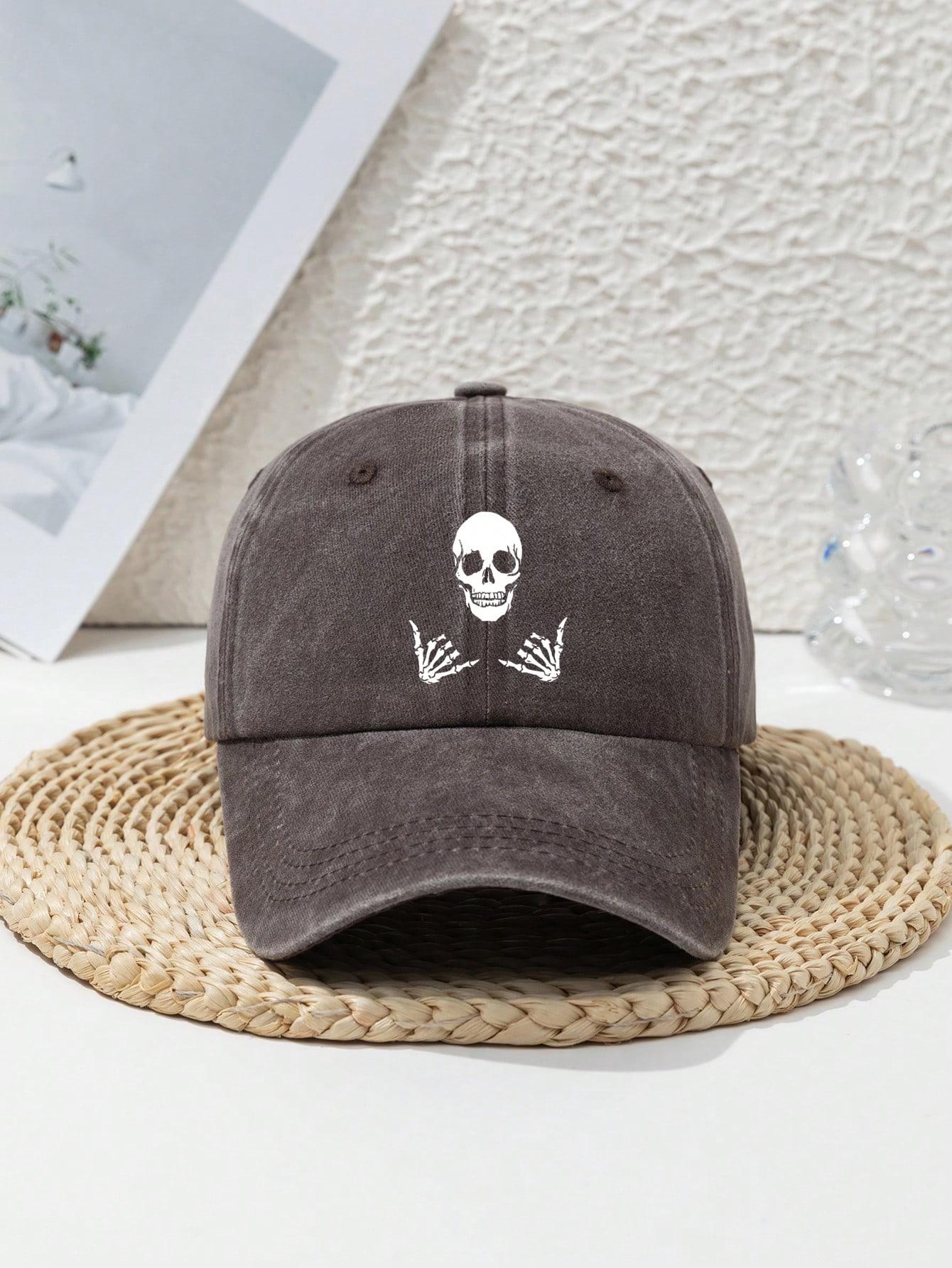 

Skull print baseball cap for men and women, suitable for Halloween headwear decoration, daily casual duckbill cap Adjustable кофейный
