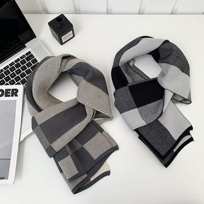 Plaid Scarf Men's Autumn and Winter New High-end Knitted Shawl Versatile Thickened Imitation Cashmere Warm Scarf