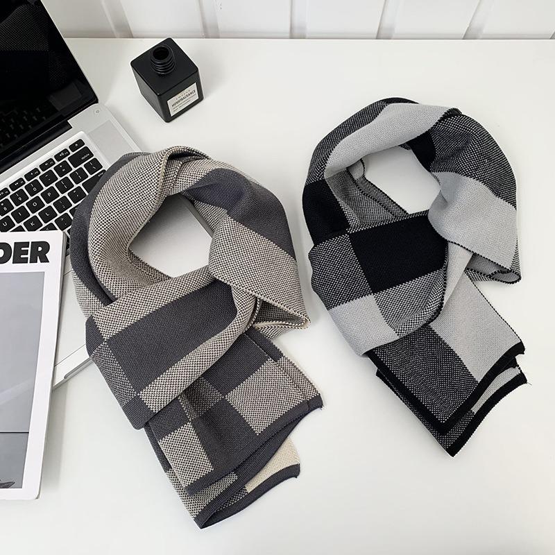 Plaid scarf men's autumn and winter new high-end knitted shawl versatile thickened imitation cashmere warm scarf