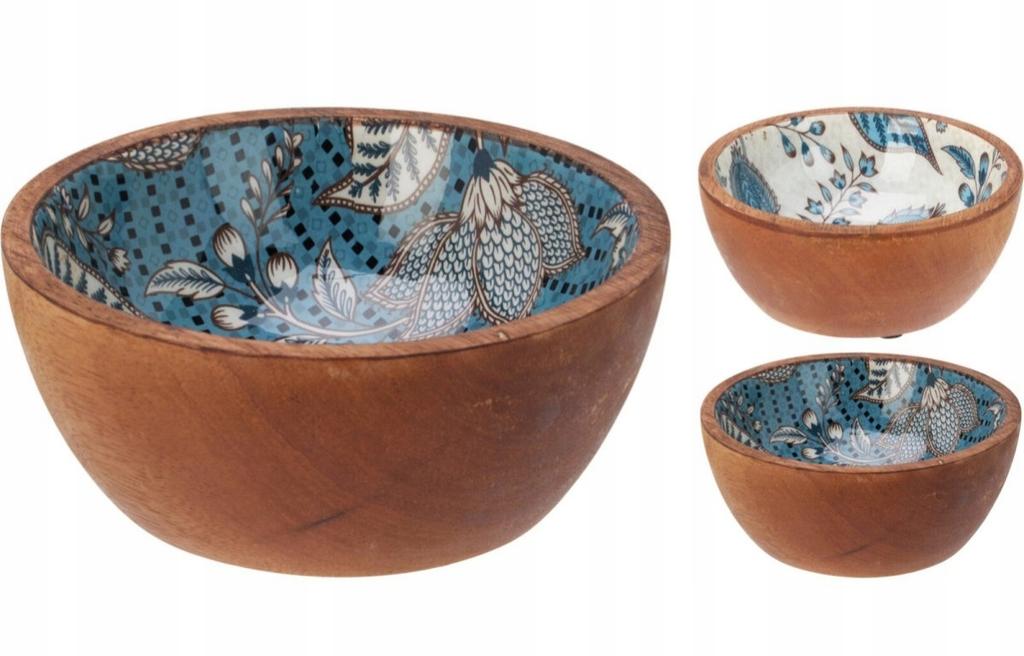 Miska z manga dřeva 12x12x5 cm s modrým vzorem dekorativní a přírodní 1ks