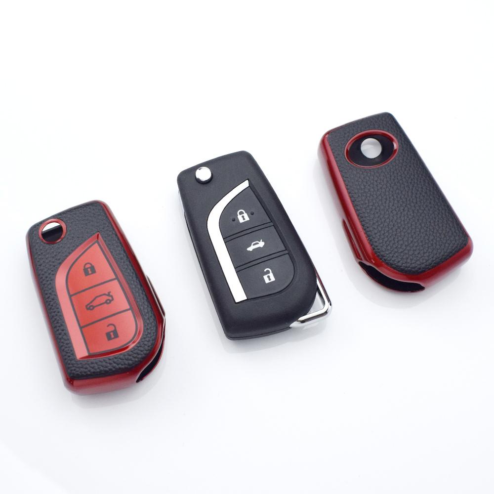 3 Buttons TPU Leather For Toyota Highlander Camry RAV4 Aygo Yaris Car Flip Key Cover Case Auto Shell Holder Fob Bag Keychain